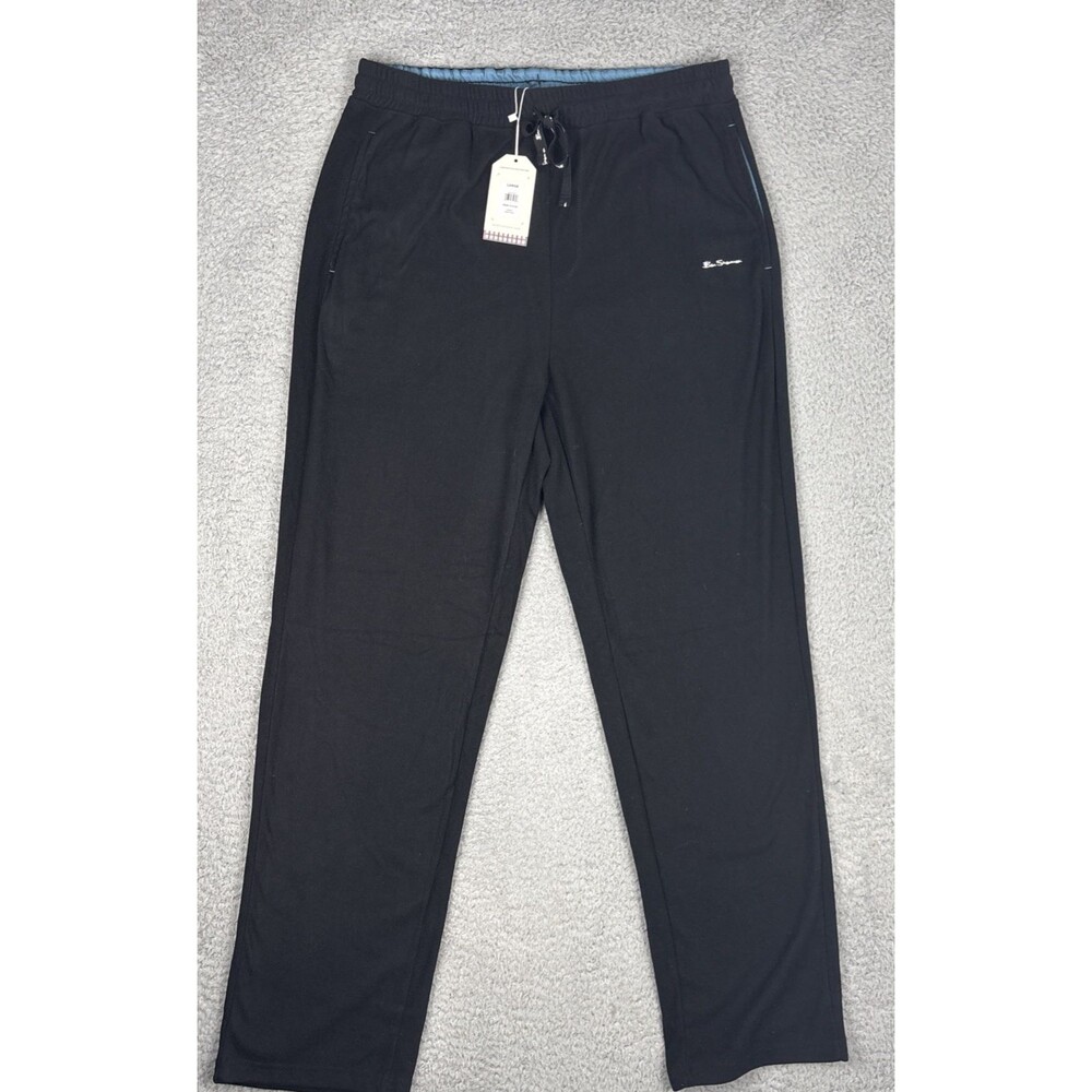 NWT Ben Sherman Mens Lounge Pants Mens L Black Elastic Waistband Adj Drawstring